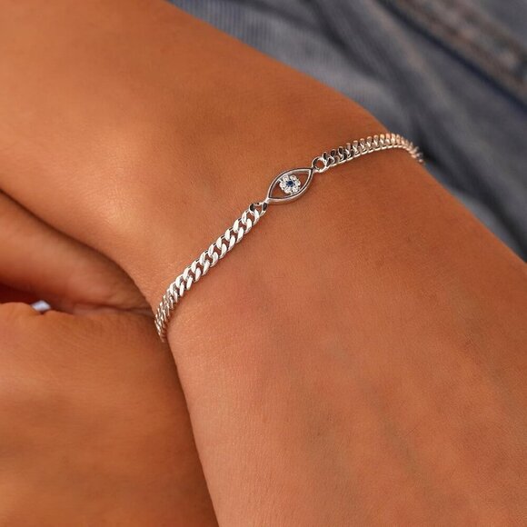 🆕 Mideeo Heart Pearl Bracelets Women Silver Evil Eye Diamond Cuban Jewelry Gift - Picture 2 of 7